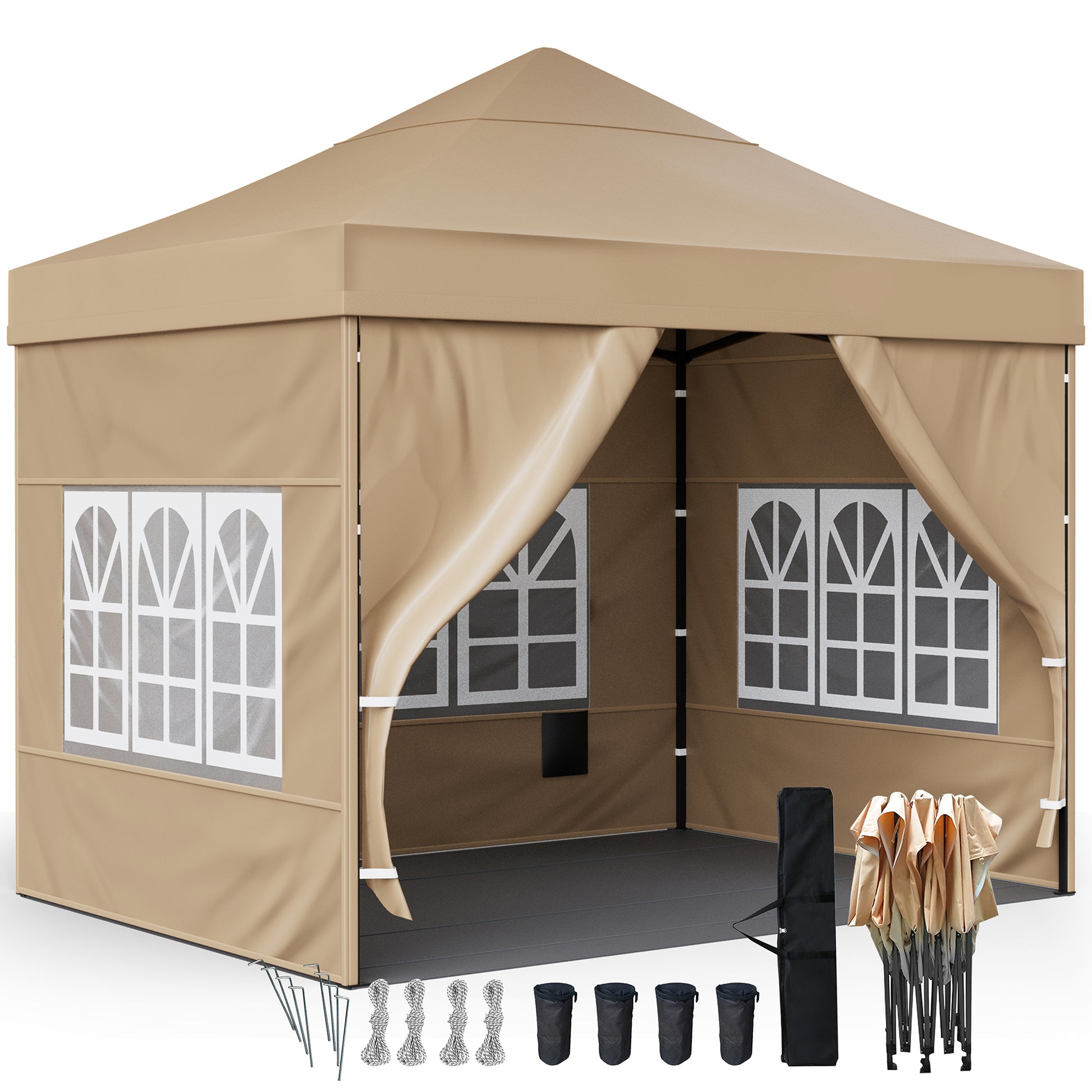 Duerté partytent 3x3 meter beige – waterdicht met zijwanden en raamdesign.
