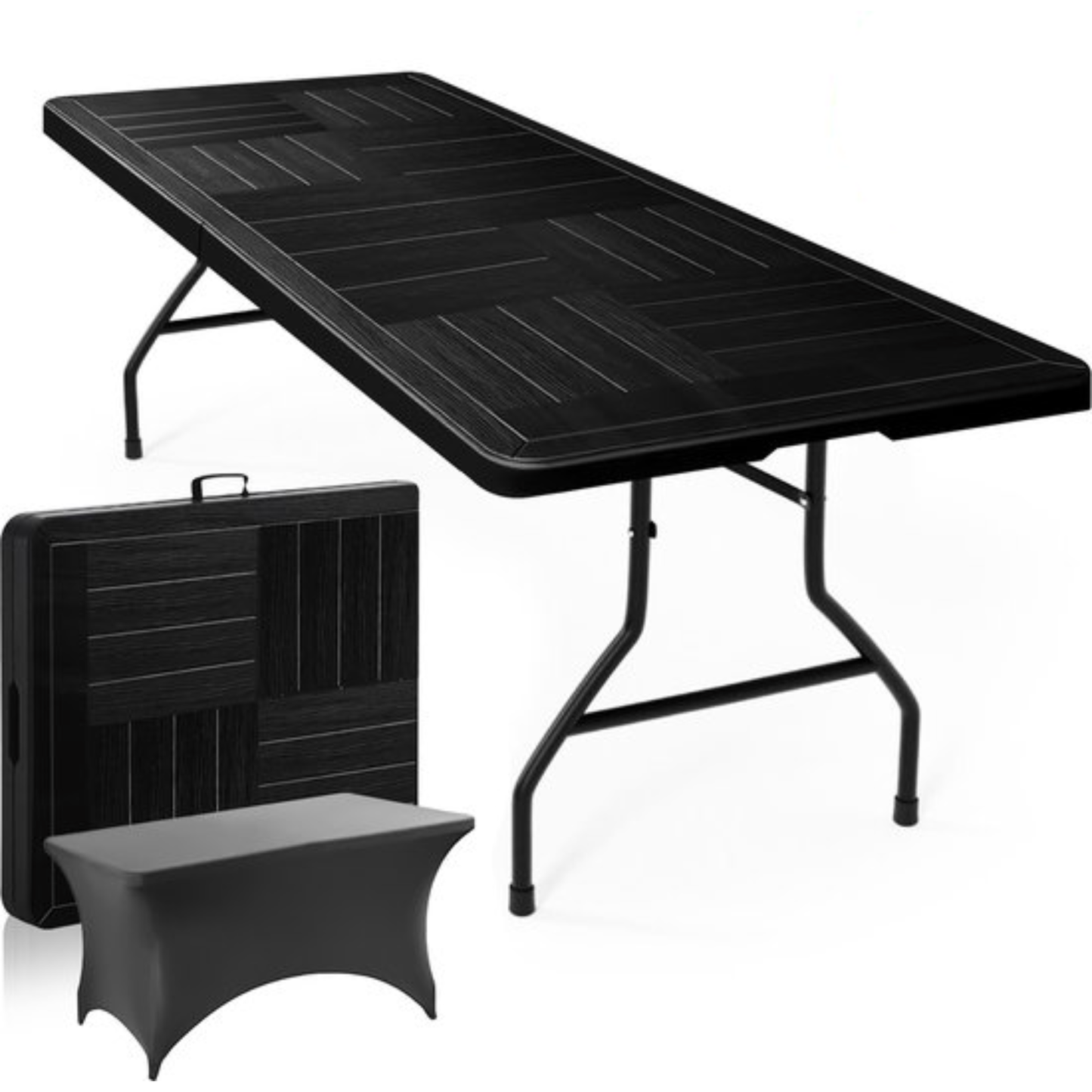 Duerté klaptafel zwart 180 cm – stevige buitentafel van HDPE met stalen frame.