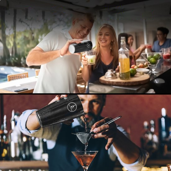 “Bar Dedicated Boston shaker zwart in gebruik – ideaal voor thuis, feest of professionele bar.”