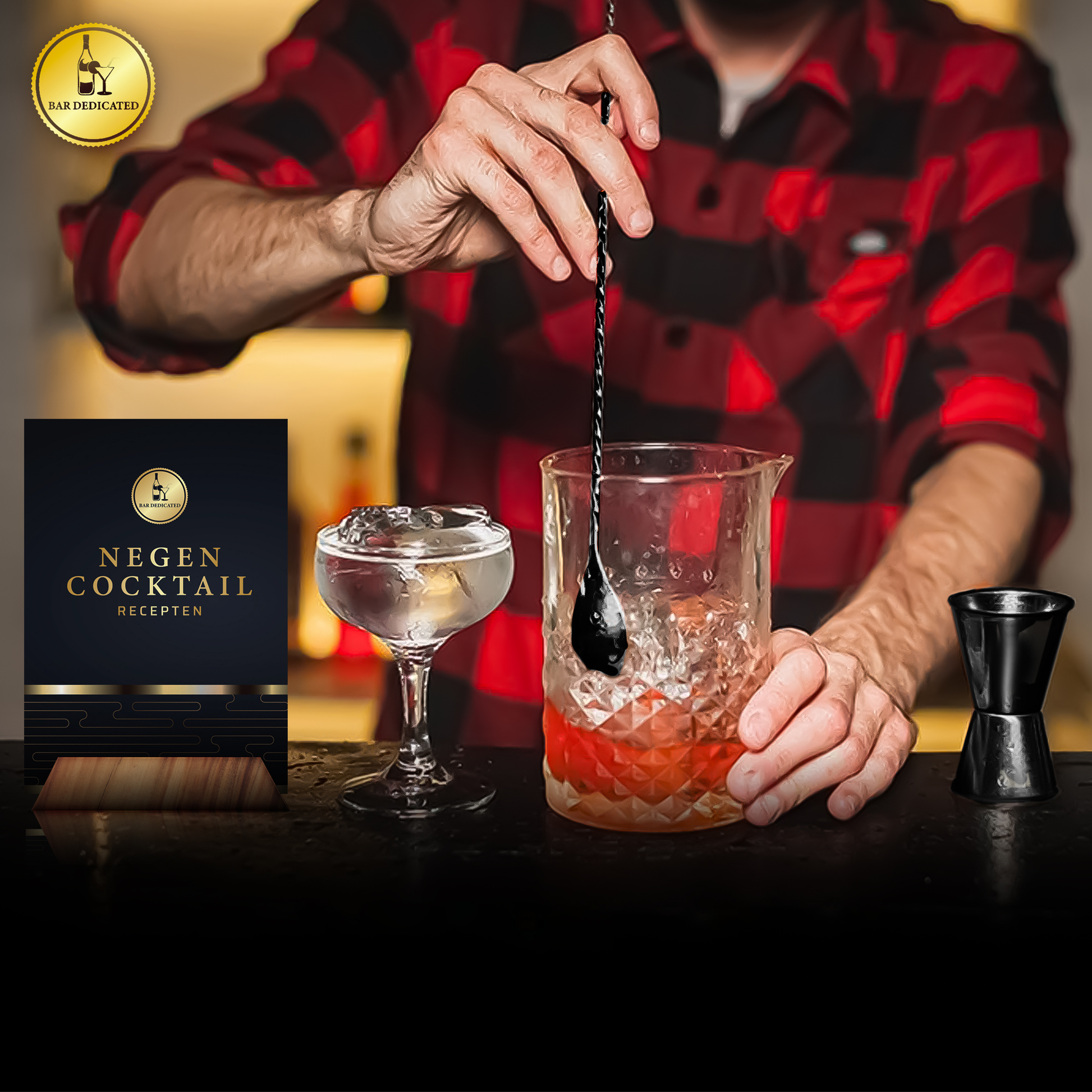 “Maak cocktails thuis met de Bar Dedicated zwarte cocktailset – inclusief receptenboek en professionele tools.”