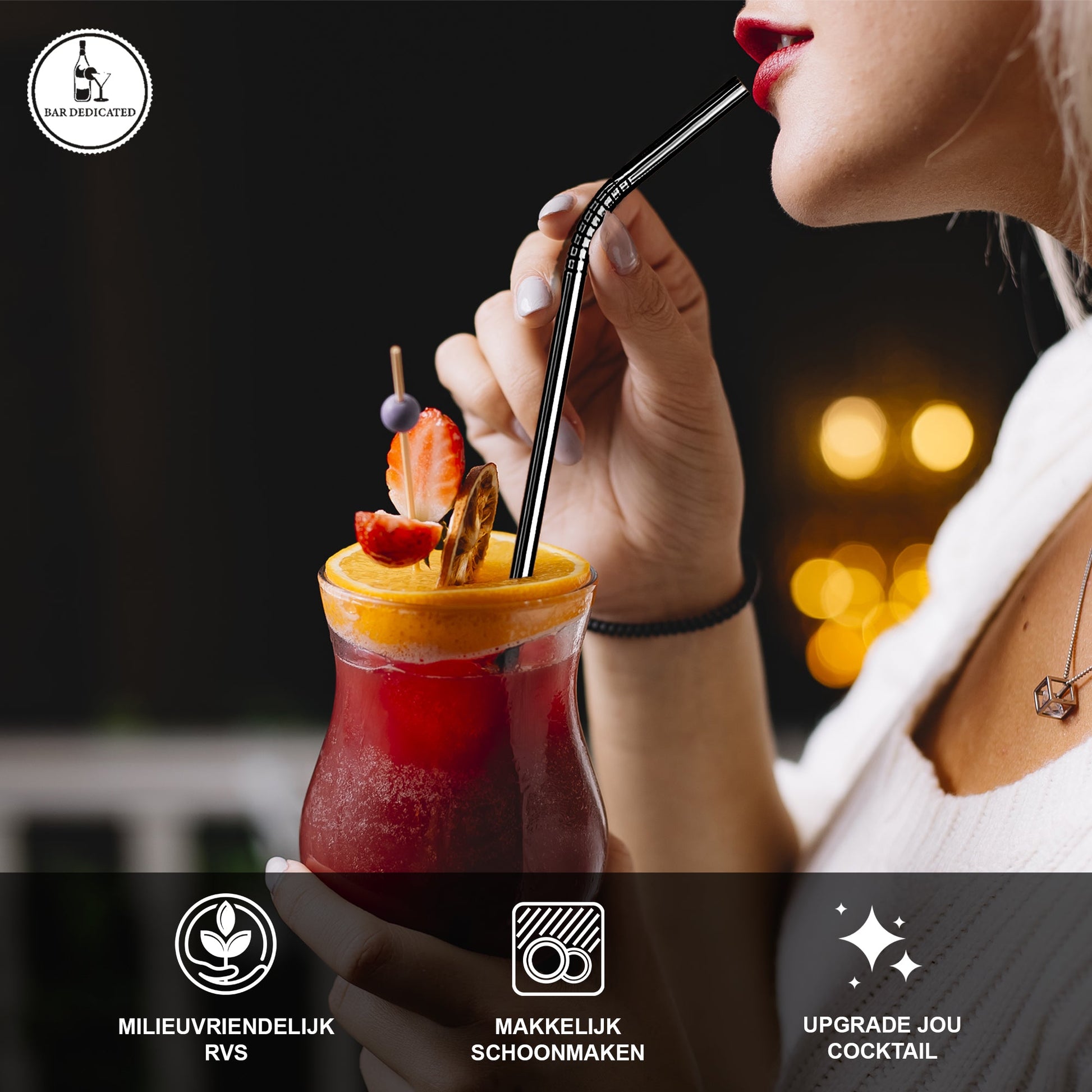 Cocktail RVS rietjes Zwart- Bardedicated