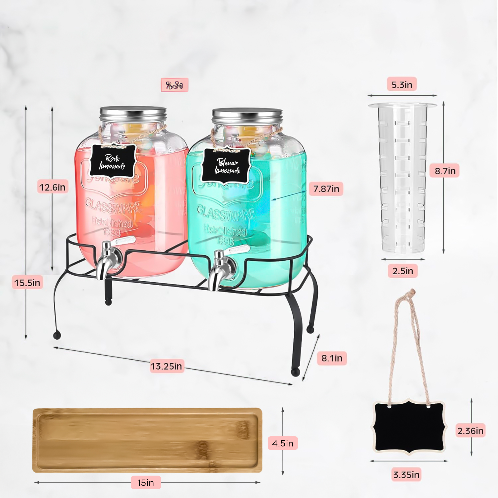 Glazen Drankdispensers - Luxe set van 2x4 Liter