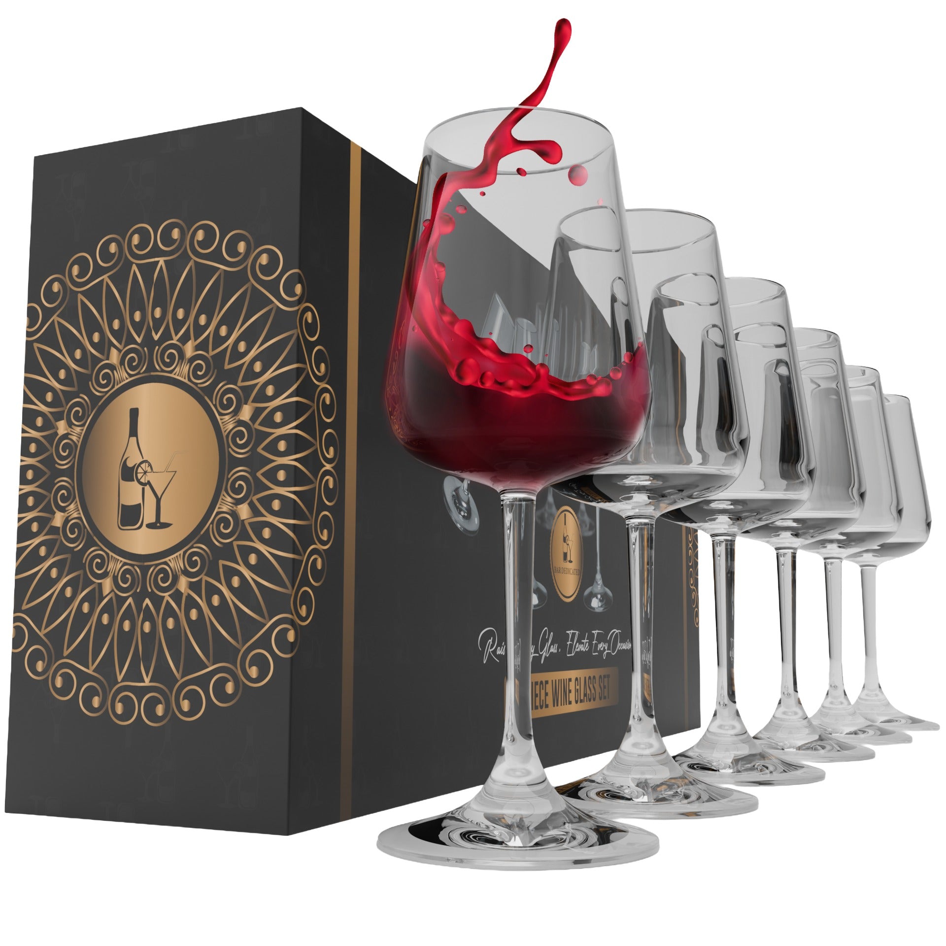 “Bar Dedicated 6-delige wijnglazenset 520ml handgeblazen voor rode en witte wijn.”